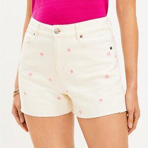 Loft Popcorn Cream Embroidered Pink Stars High Rise The Cut Off Short